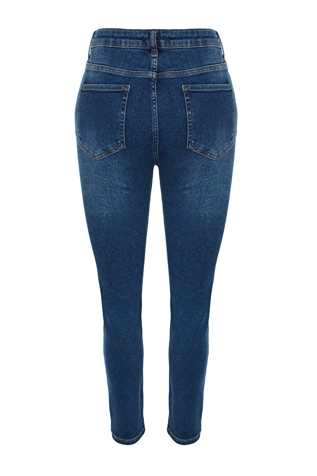 More Sustainable Lacivert Yüksek Bel Esnek Büyük Beden Skinny Jeans TBBAW24CJ00048 - 12