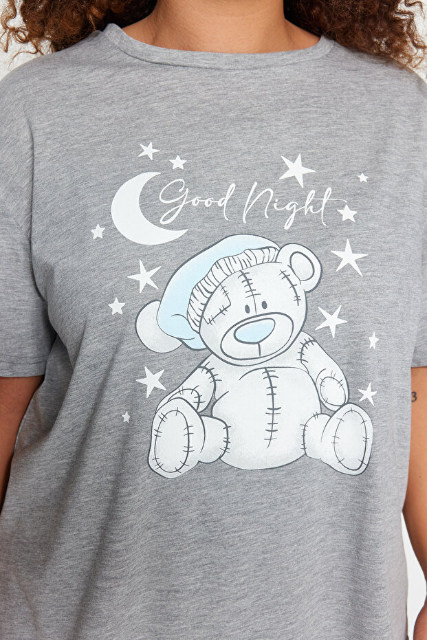 Szary komplet piżam z dzianiny w kratkę TBBAW24AI00020 - 4