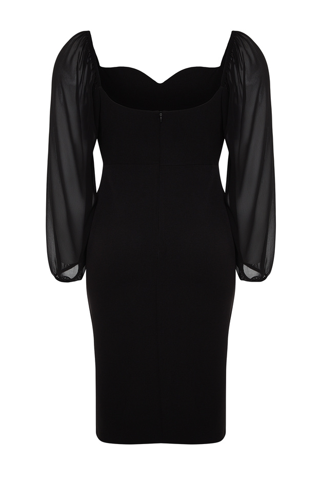 Czarna sukienka midi z długim rękawem i rozcięciem - TBBAW24AH00089 - 9
