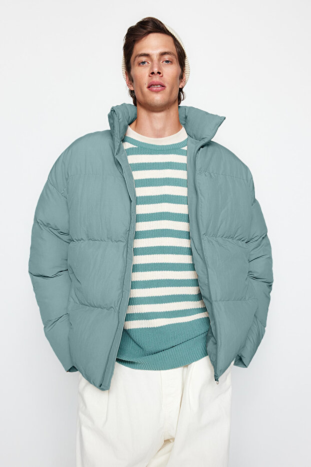 Mint Unisex Oversize Fit Dik Yaka Suya ve Rüzgara Dayanıklı Şişme Kışlık Mont TMNAW24MO00003 - 1