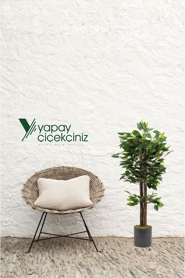 Gri Saksıda Yoğun Yapraklı Yapay Benjamin Ağacı - 5