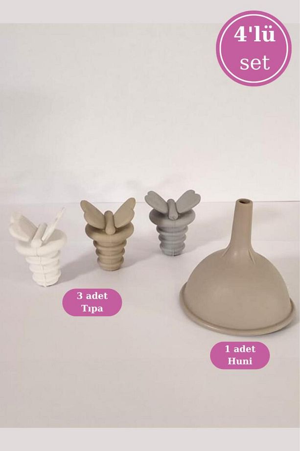 3 Adet Silikon Yağdanlık Şişe Tıpası ve 1 Adet Mini Huni, Pratik Yağdanlık 4’lü Set - 2