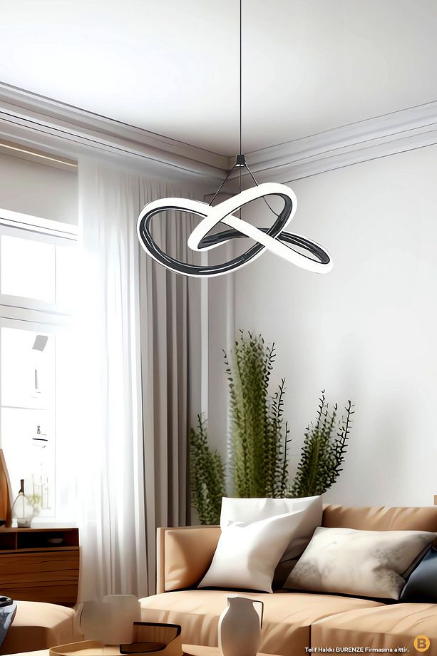 Modern Tekli Sarkıt Power Led Avize Siyah Beyaz Işık Ledli Avize - 1