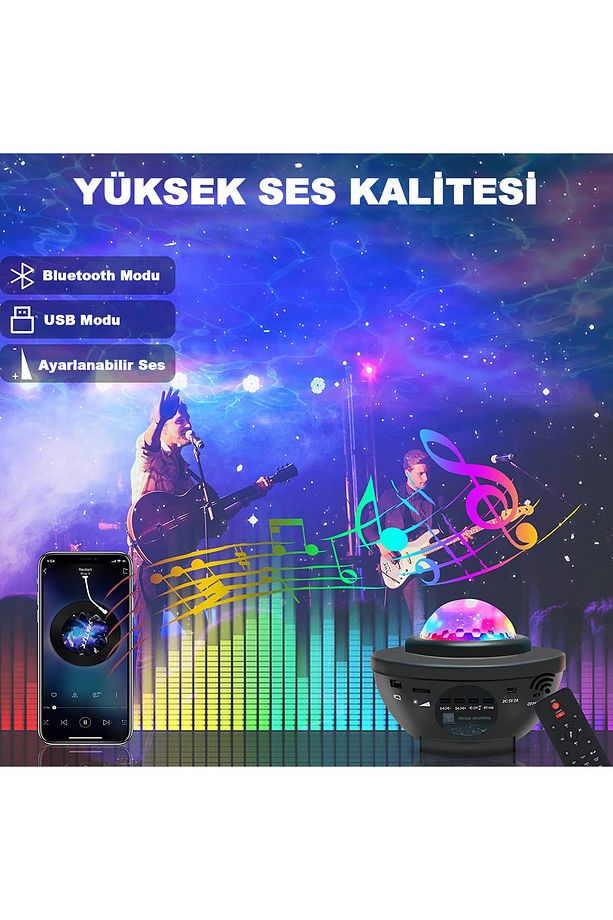 Projektör Gece Lambası Bluetooth Hoparlör Bluetooth Lazer Işıklı Sese Duyarlı Hoparlör Disko Lambası - 2