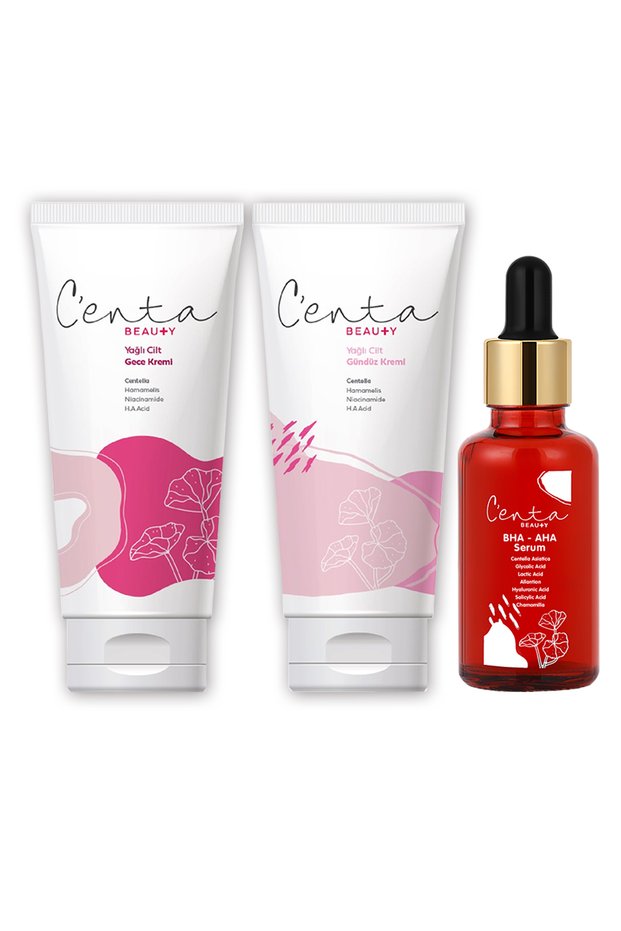 Anti-Oil Day and Night Cream and Bha-Aha Serum Set (Cica Cream + Serum)