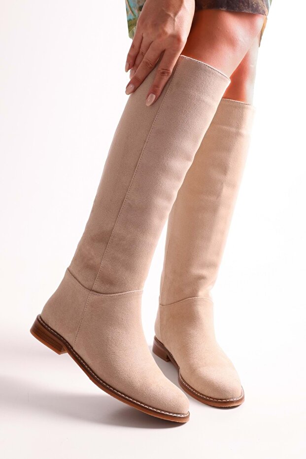 Női Mori bézs velúr lovaglócsizma bézs velúr - 3