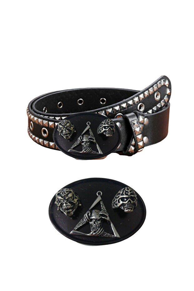 cowboy skull pyramid studded gothic punk metallica style studded belt