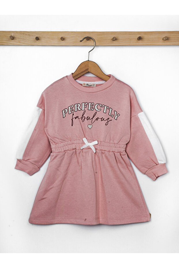 Girl's Long Sleeve Perfectly Printed Crew Neck Dress
