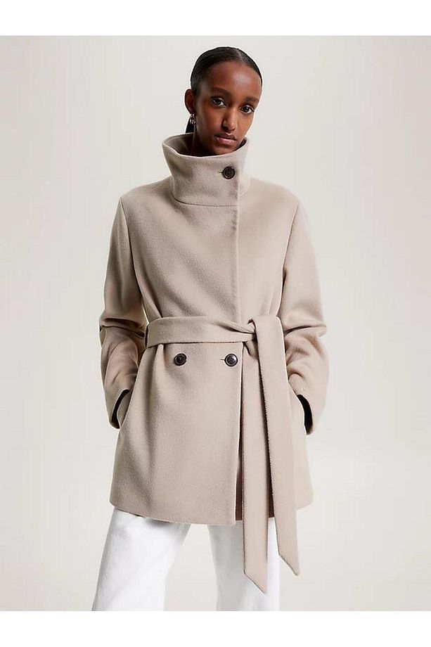 WOOL BLEND DB BELTED FUNNEL JKT - 1