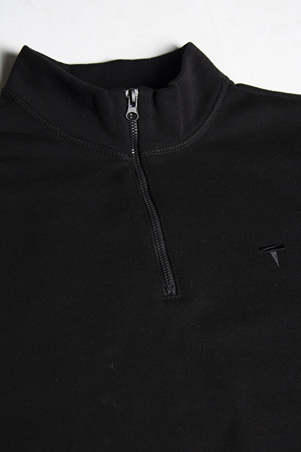 Men's Black Half Zipper Basic Solid Color Trend Sweatshirt - 4