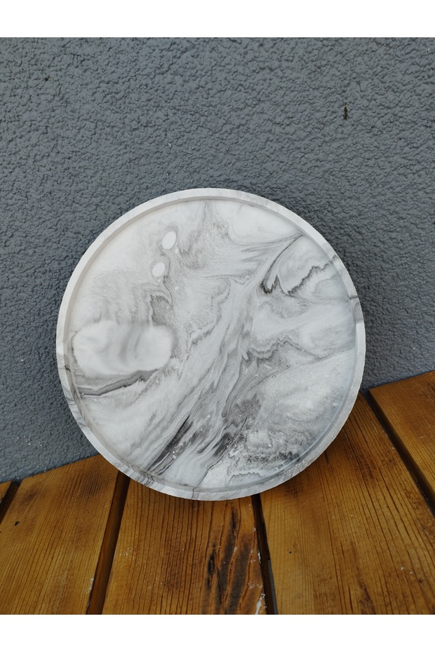 صينية عرض خرسانية مستديرة بنمط رخامي - 1