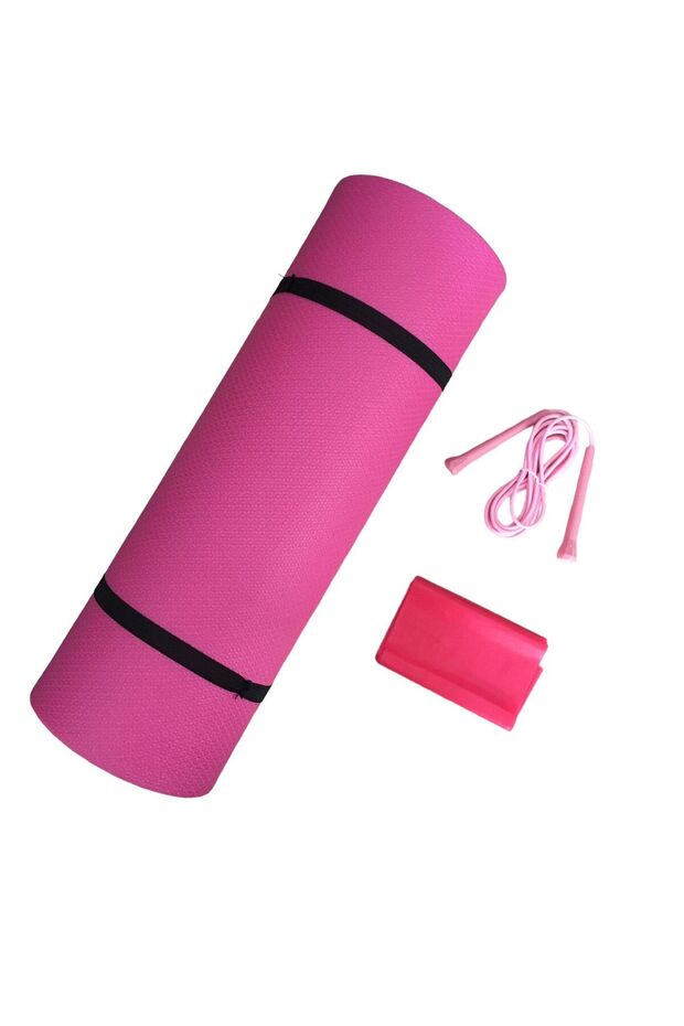 8 Mm Pilates Camping Mat Pvc Jump Rope Plates Exercise Resistance Rubber 3 Pieces Pilates Set