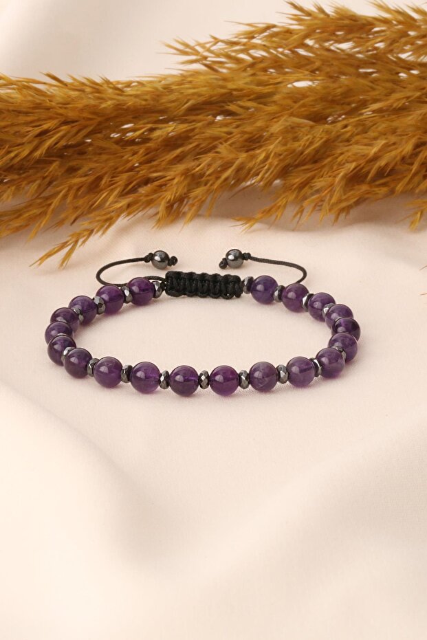 Amethyst and Hematite Stone Bracelet