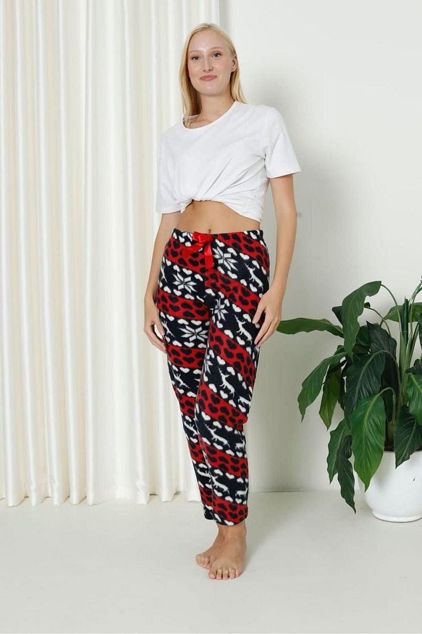 Luxury Soft Welsoft Polar Desenli Kurdeleli Kışlık Pijama Altı Pantolon - 5