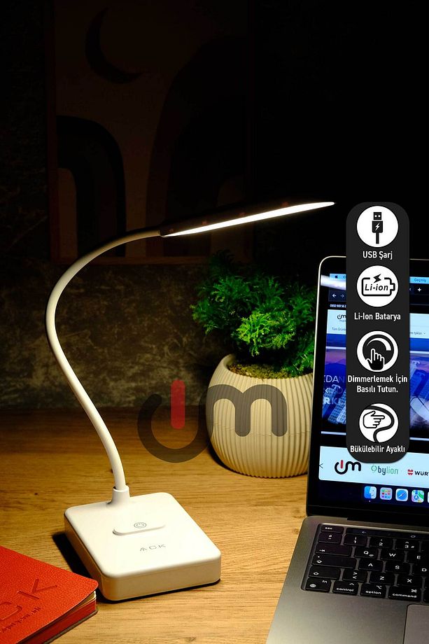Şarjlı LED Masa Lambası, Ayarlanabilir Dokunmatik Işık, Çalışma Okuma Ofis Lambası - 1