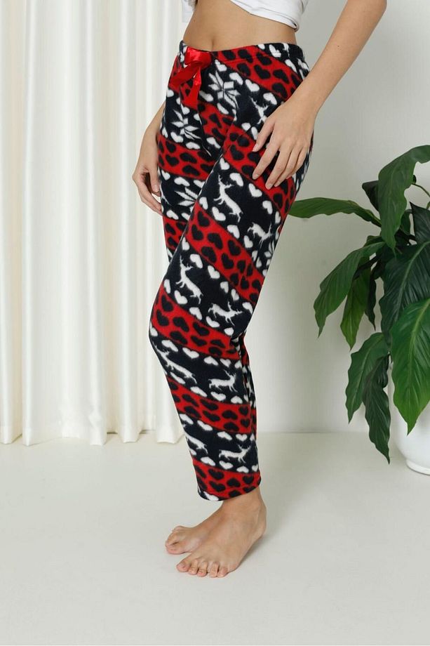 Luxury Soft Welsoft Polar Desenli Kurdeleli Kışlık Pijama Altı Pantolon - 6