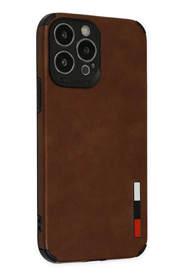 جراب آيفون 13 برو ماكس بحلقة جلدية سيليكون - بني - 2