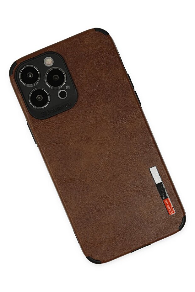 جراب آيفون 13 برو ماكس بحلقة جلدية سيليكون - بني - 3