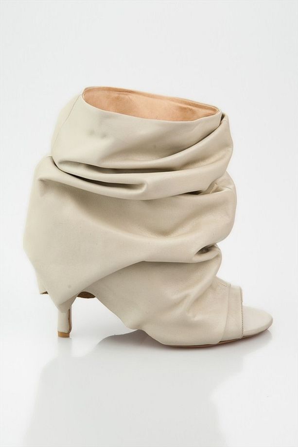 Krem Rengi Peep Toe Yüksek Ökçe Bot - 2