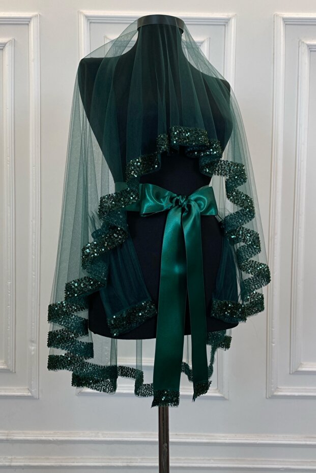 Emerald Green Orchid Bridal Veil Set, Henna Veil Set with Water Stone 6 Pieces