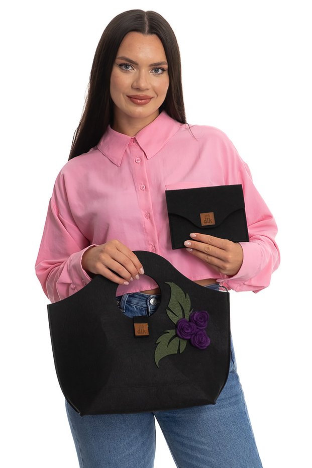 Boutique Design Felt Women's Handbag and Wallet - Gül Bahçem-40x35cm