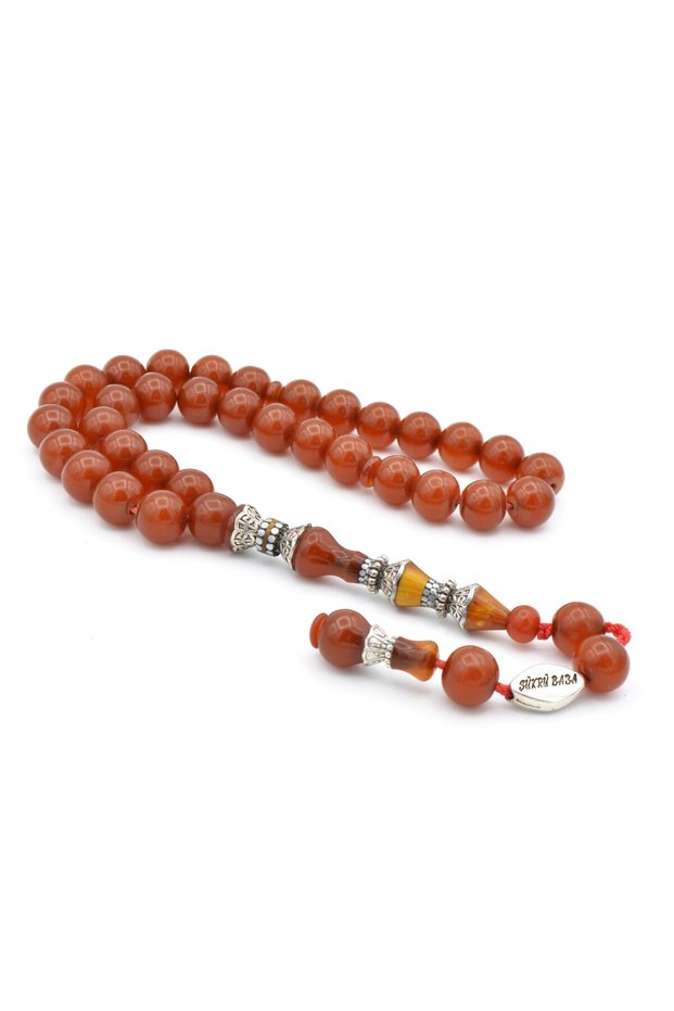 Brass Engraved Imameli Sphere Orange Compressed Amber Prayer Beads