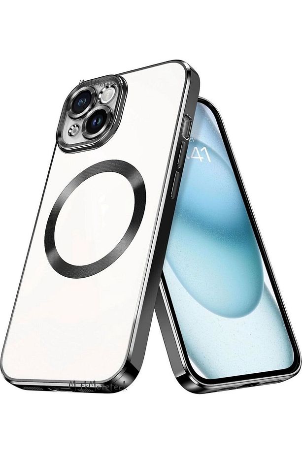 iPhone 15 Kılıf Orta Logo Gösteren Arkası Şeffaf Kenarları Renkli Titanium Telefon Kılıfı Delikli - 1