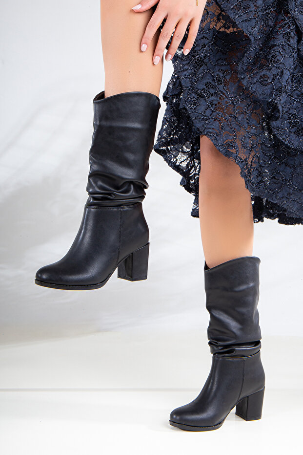 D253 Kadın Topuklu Büzgülü Bot Çizme - 2