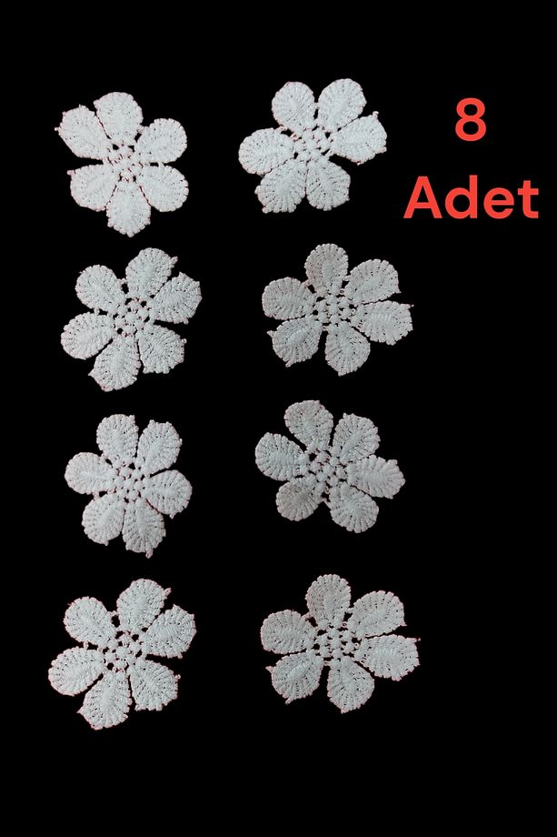 güpür dantel 8 adet papatya desen mat polyester çiçek aplik - 1