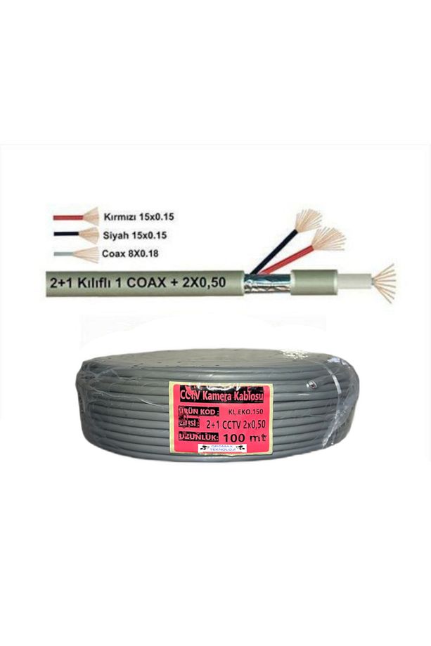 2+1 - 2x0.50 Folyolu Lüks Cctv Kamera Kablosu 100 Metre - 1