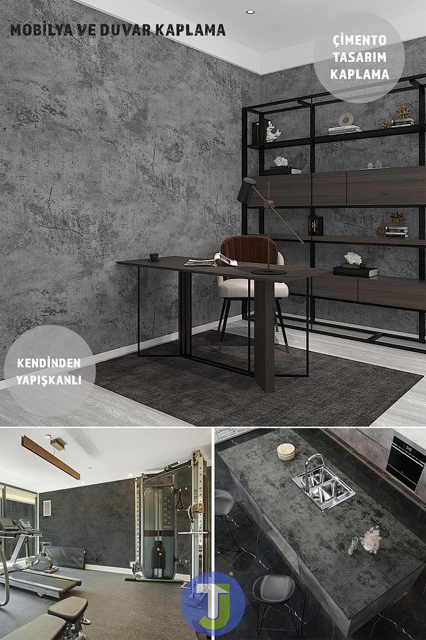 Kendinden yapışkanlı Çimento Görünümlü Mutfak Banyo Duvar Dolap Masa Kaplama 60cmX100cm - 5