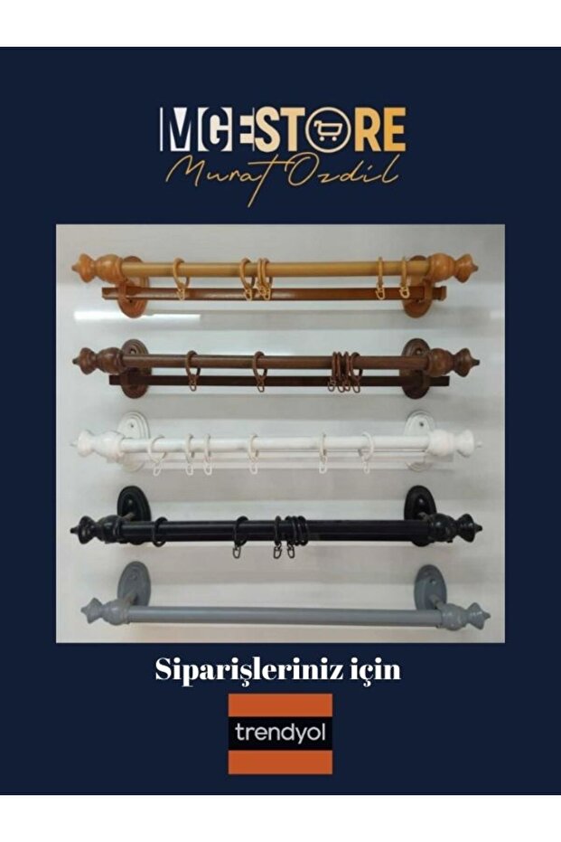 Tek Raylı Ahşap Rustik Perde Askısı 100 Cm - 1