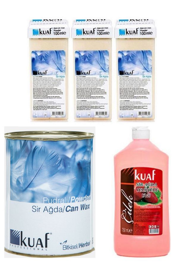 Konserve Sir Ağda Pudra 800 Gr + Kuaf Pudra Kartuş Ağda 3 Adet+ Ağda TemizlemeSuyu Çilek - 1