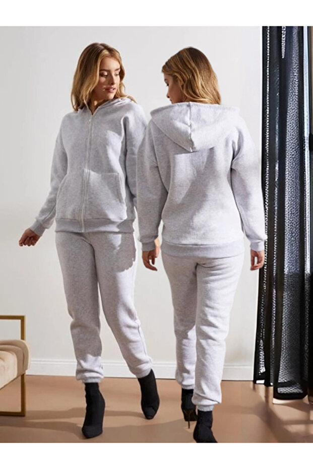 Hooded Zippered Women's Sweatshirt and Sweatpants Set