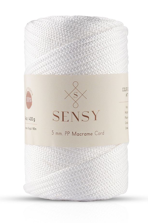 5 Mm - 400 gr Polyester Makrome Ipi Beyaz 95 M Polyester Makrome Ip Supla Ip Ve Çanta Ipliği - 1
