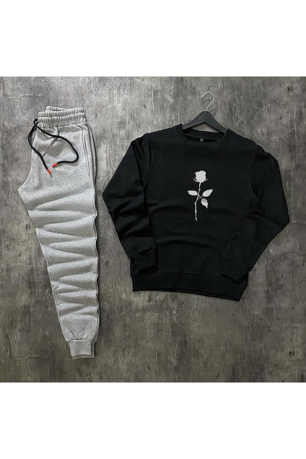 Rose Printed Sweatshirt + Winter Tracksuit Combination