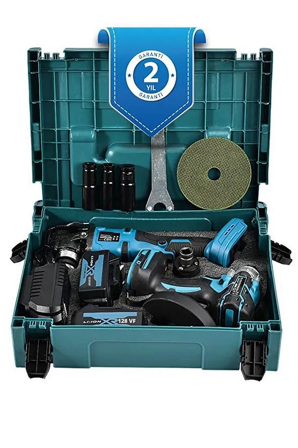 Alman Teknoloji 128 Vf 10 Ah Kömürsüz Motor Şarjlı Somun Sıkma 450 Nm Şarjlı Spral Taşlama Set - 3