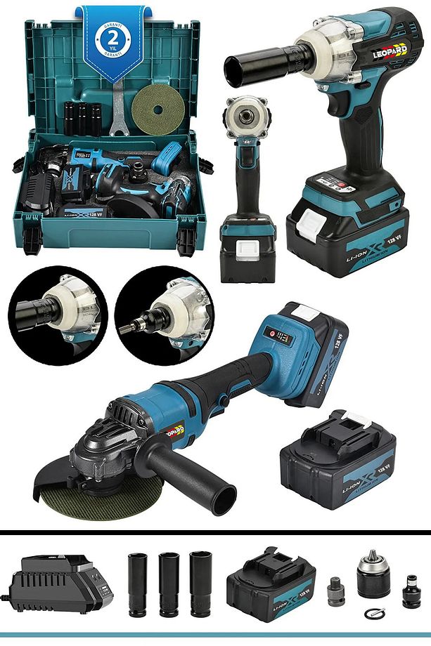 Alman Teknoloji 128 Vf 10 Ah Kömürsüz Motor Şarjlı Somun Sıkma 450 Nm Şarjlı Spral Taşlama Set - 2