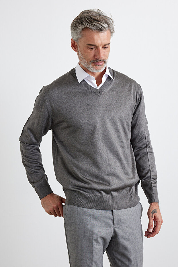 Men's Standard Fit Normal Cut V-Neck Knitwear Sweater
