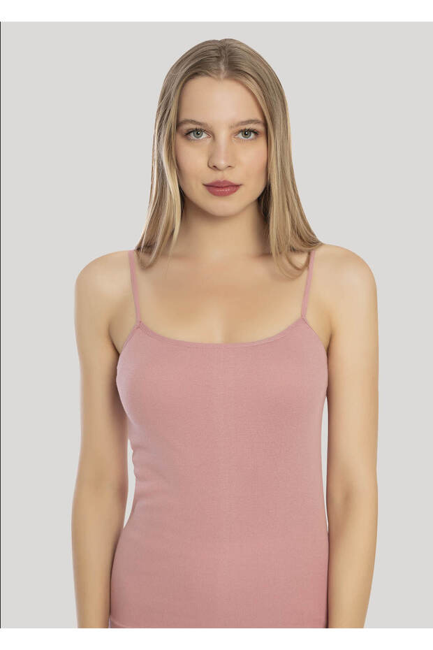 Kadın Gül Kurusu Gri 2li Basic Regular Ip Askılı Pamuk Ribana Atlet 1001-2 - 5