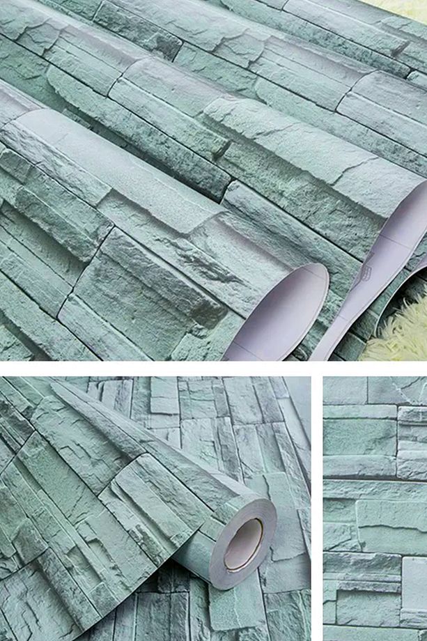 Mavi Tuğla Taş Desenli Kendinden Yapışkanlı 3d Duvar Raf Kapı Kaplama Kağıdı - 3