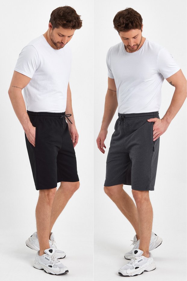 Regular Fit Comfortable Cut Black-anthracite 2-Piece Men's Shorts with Side Pockets
