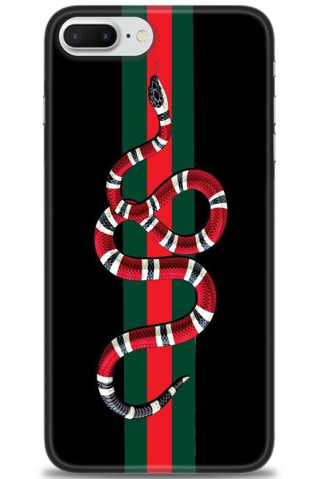 حافظة آيفون 8 بلس مطبوعة بدقة HD - ثعبان أحمر أخضر + واقي شاشة كامل