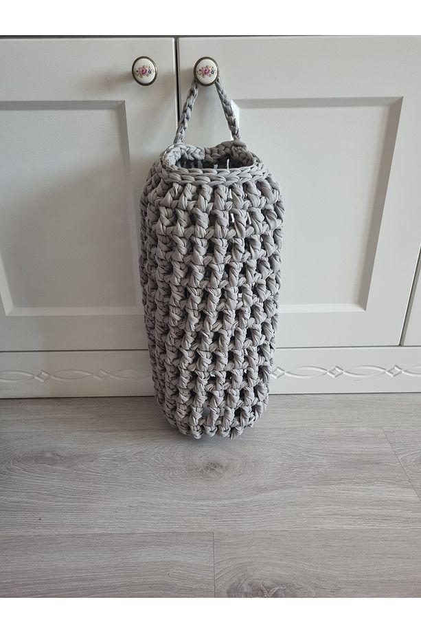 Poşetlik Gri Renk El Örgüsü Penye Poşet Düzenleyici 35x16 Cm (GÖRSELDEKİ ÜRÜN GÖNDERİLİR) - 5