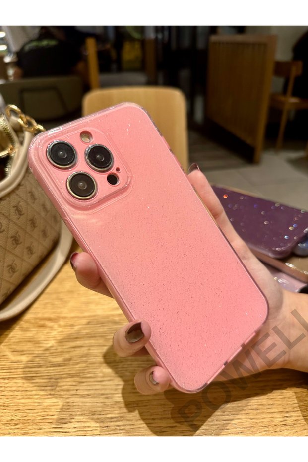 iPhone 14Promax Camera Protected Glittery Colorful Shock Absorbing Pink Silicone Case