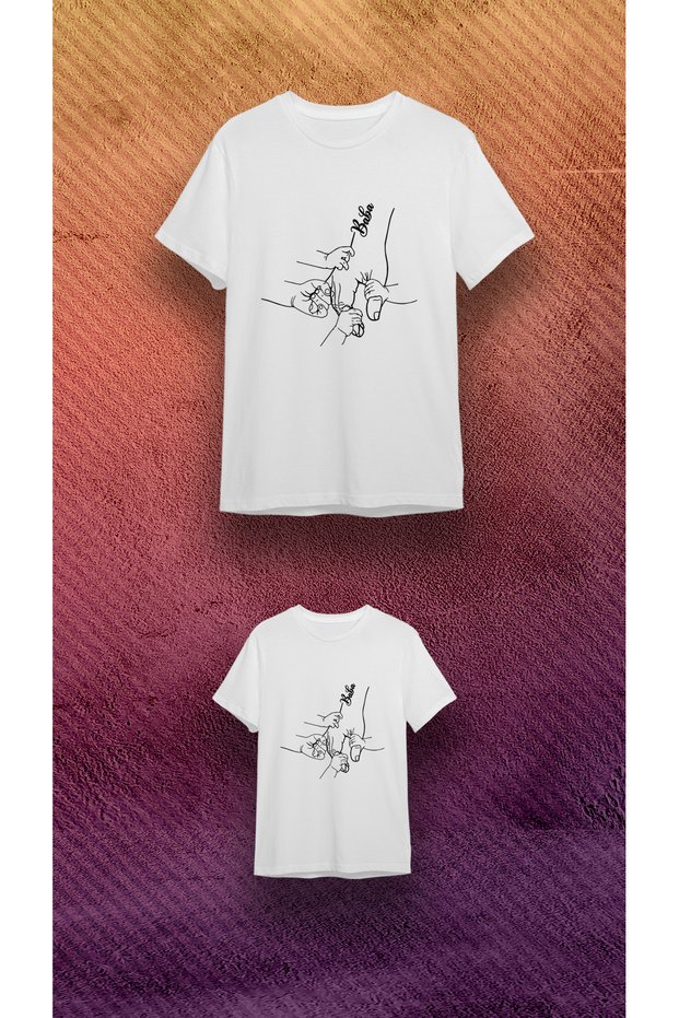Unisex Crew Neck Short Sleeve Dad and Son Combination Printed Cotton T-Shirt
