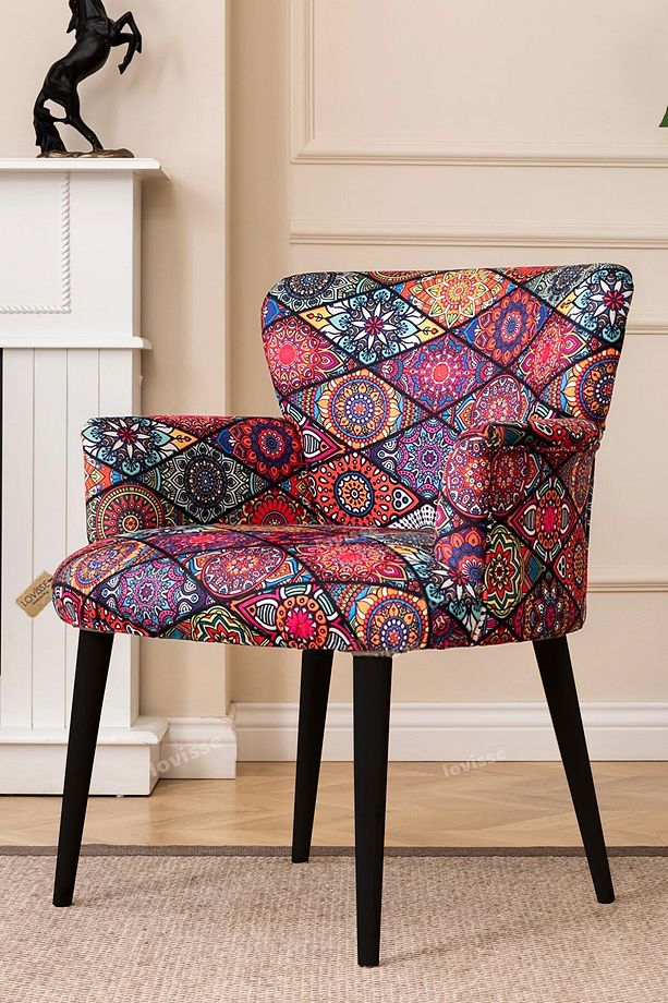 Patchwork Berjer Siyah Ayak Retro Tekli Koltuk Balkon, Ofis, Bekleme, Güzellik Merkezi, Çay Seti - 3