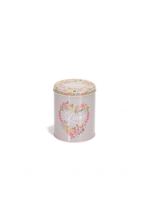 Sn_Vintage Love Patterned Metal Spice Jar, Ø10.5 cm X 13 Cm, 1 Lt, Ef109-B2