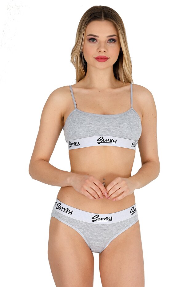 Women's Athlete Bustier Padded Bottom Top Suit Gray - Kts3011
