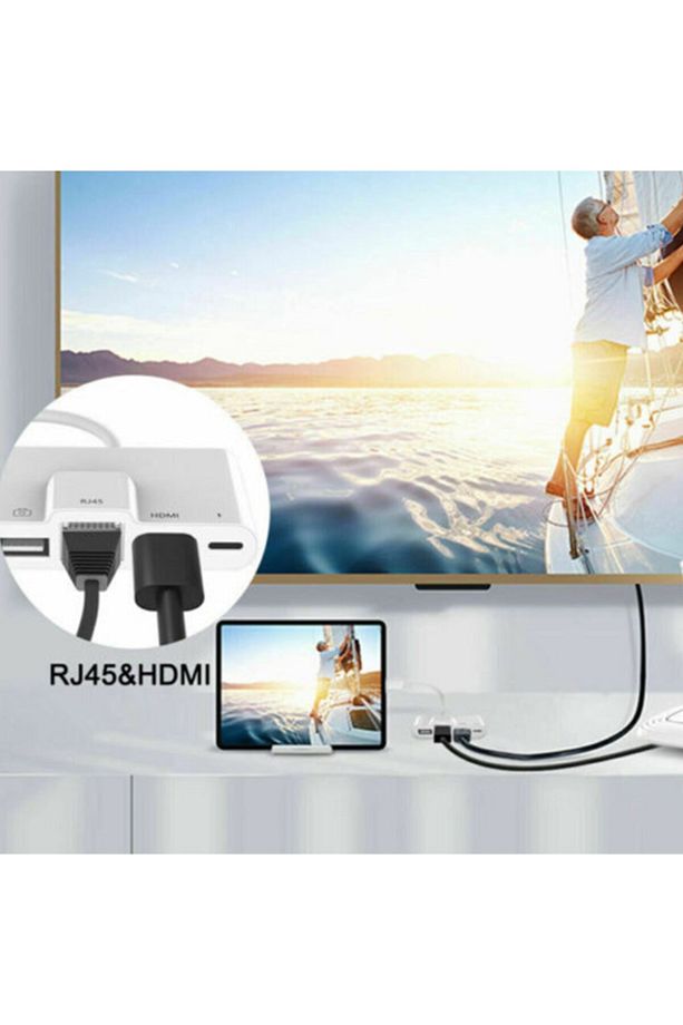 Polham Apple Ipad Ve Iphone Için Lightning 3in1 Hdmı, Rj45 Ve Otg Dönüştürücü Kablosu - 4